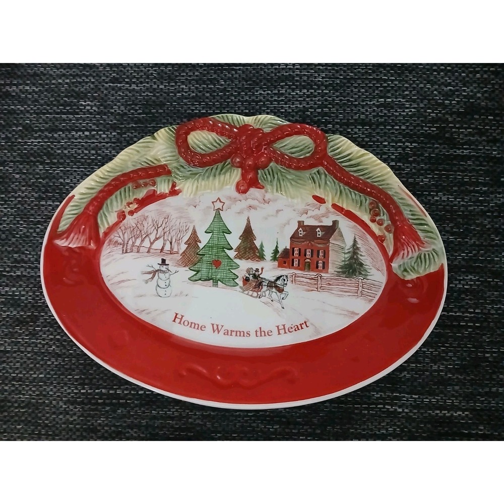Fitz And Floyd 2015 Home Warms The Heart Small Sentiment Christmas Tray In Box
